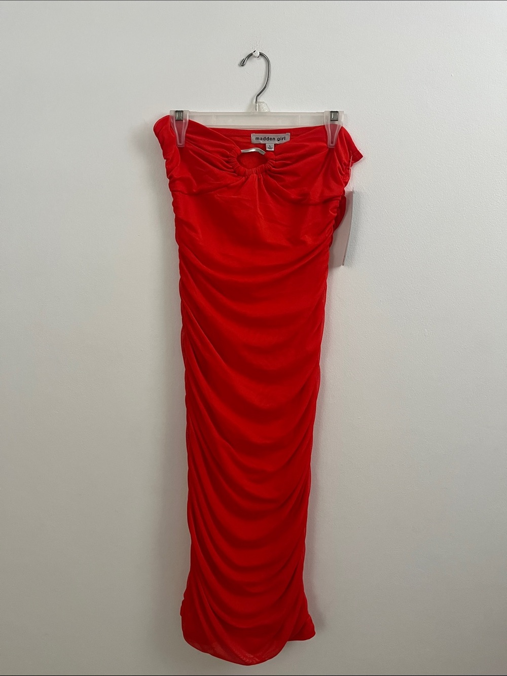 madden girl Red Strapless Ruched Maxi Dress